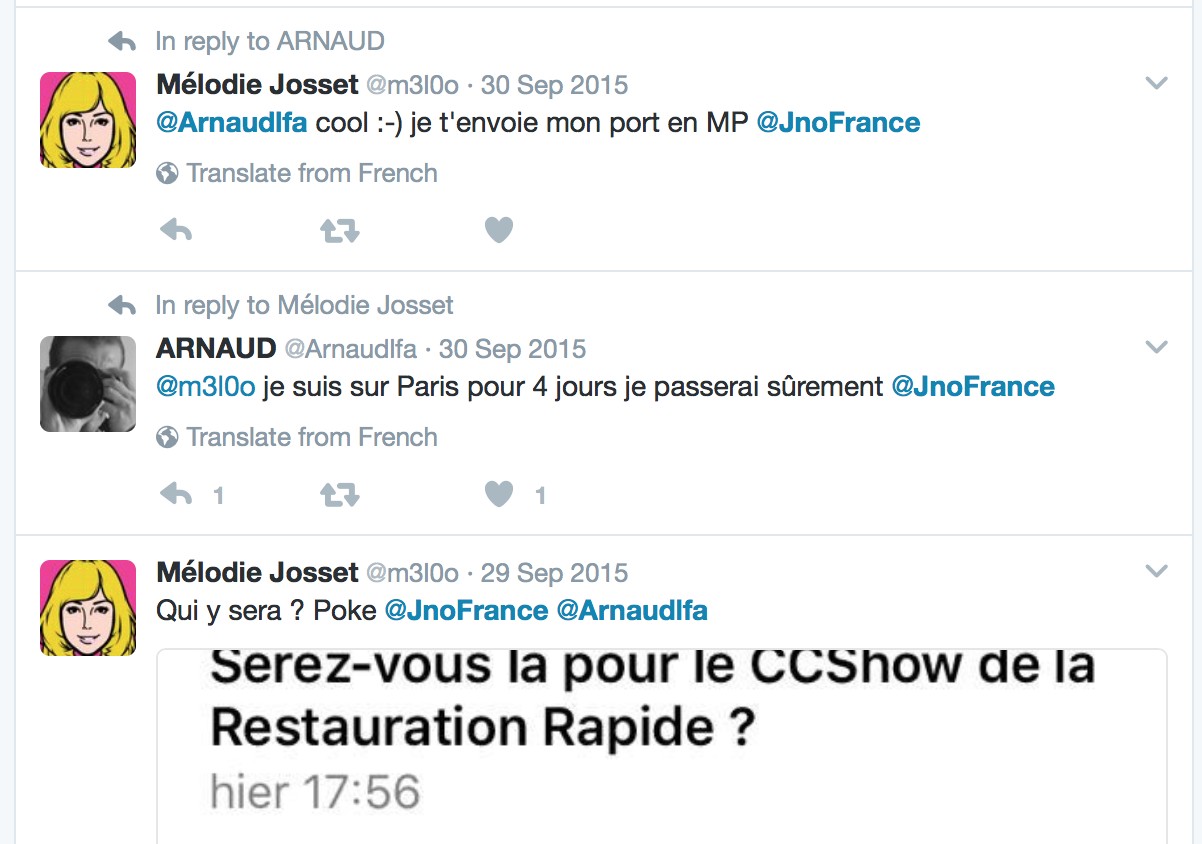 Screenshot showing Josset, Le Faucheur, and Penichon knew each other personally